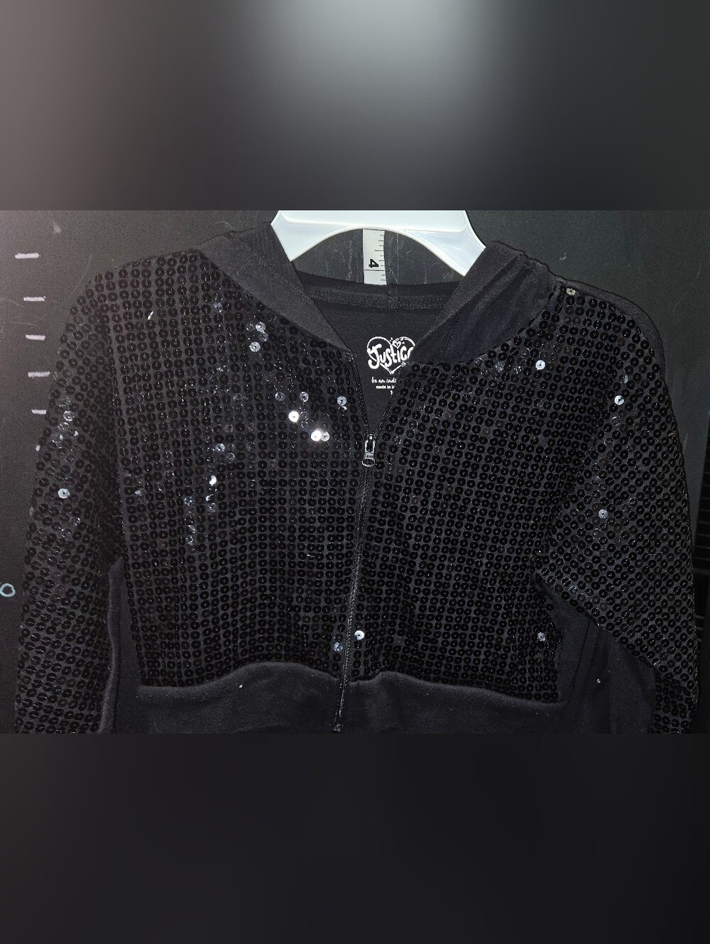 Justice Black Sequin Crop Hoodie Jacket Girls Size 12